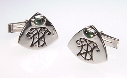 Monogram cuff links in sterling silver with oval tourmaline